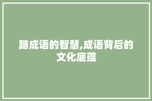 踏成语的智慧,成语背后的文化底蕴 问答