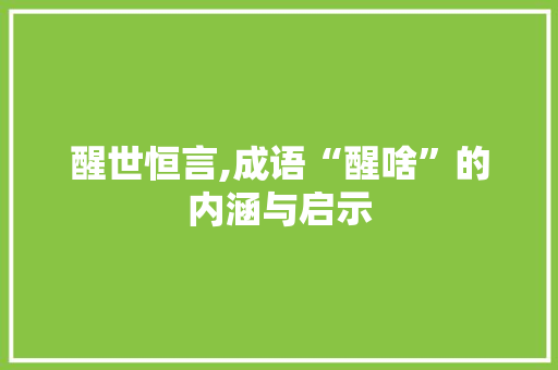 醒世恒言,成语“醒啥”的内涵与启示
