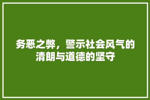 务恶之弊，警示社会风气的清朗与道德的坚守