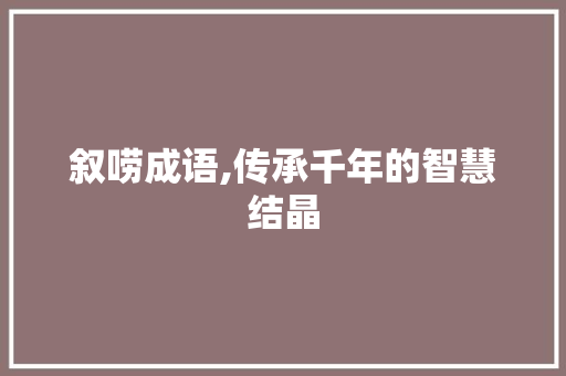 叙唠成语,传承千年的智慧结晶