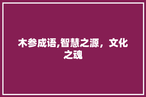 木参成语,智慧之源，文化之魂