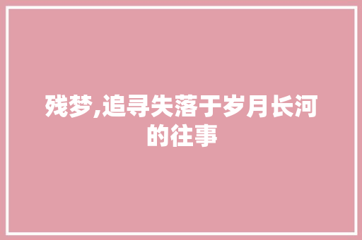 残梦,追寻失落于岁月长河的往事