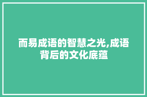 而易成语的智慧之光,成语背后的文化底蕴