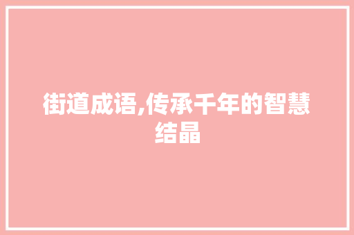 街道成语,传承千年的智慧结晶