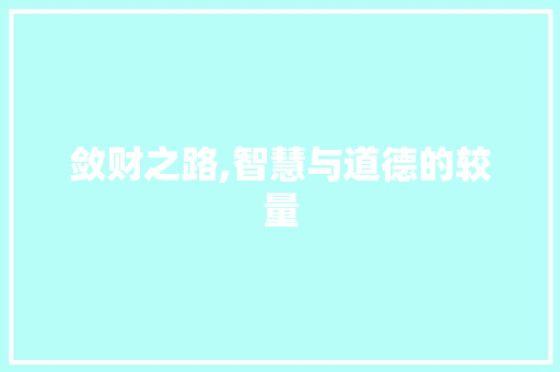 敛财之路,智慧与道德的较量