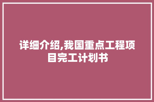 详细介绍,我国重点工程项目完工计划书