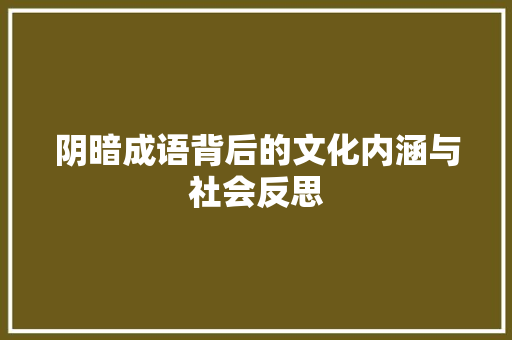 阴暗成语背后的文化内涵与社会反思 汉字拼音