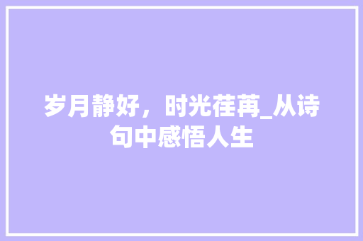 岁月静好，时光荏苒_从诗句中感悟人生