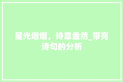 星光熠熠，诗意盎然_带亮诗句的分析