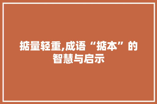 掂量轻重,成语“掂本”的智慧与启示