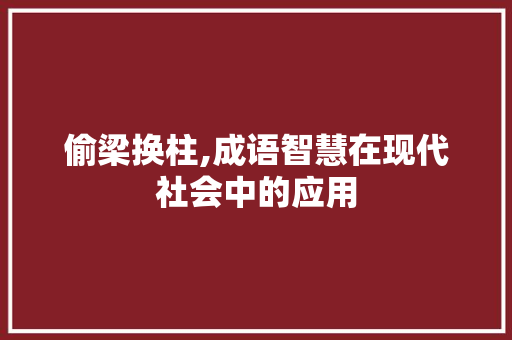 偷梁换柱,成语智慧在现代社会中的应用
