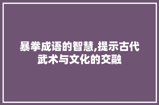 暴拳成语的智慧,提示古代武术与文化的交融