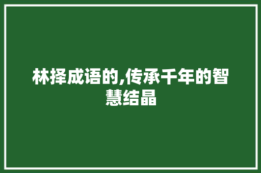 林择成语的,传承千年的智慧结晶