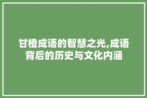 甘橙成语的智慧之光,成语背后的历史与文化内涵