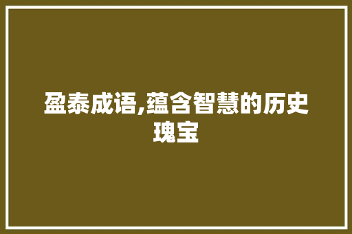 盈泰成语,蕴含智慧的历史瑰宝