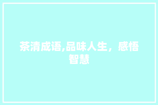 茶清成语,品味人生，感悟智慧