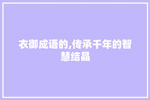 衣御成语的,传承千年的智慧结晶