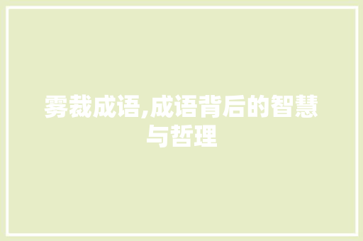 雾裁成语,成语背后的智慧与哲理