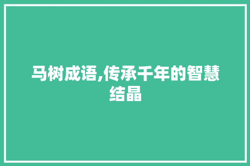 马树成语,传承千年的智慧结晶