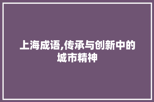 上海成语,传承与创新中的城市精神