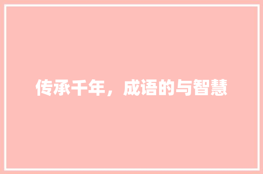 传承千年，成语的与智慧