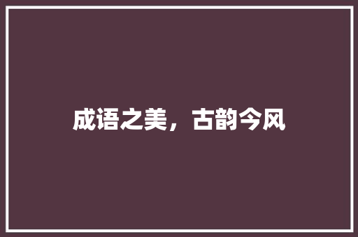 成语之美，古韵今风