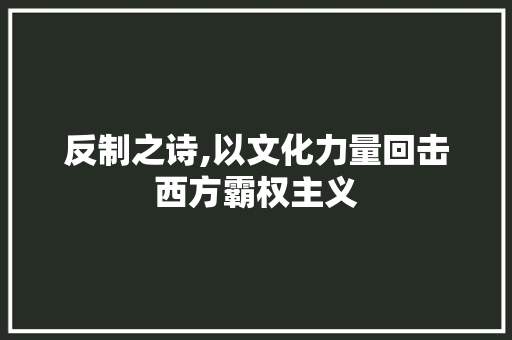 反制之诗,以文化力量回击西方霸权主义
