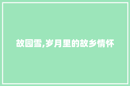 故园雪,岁月里的故乡情怀