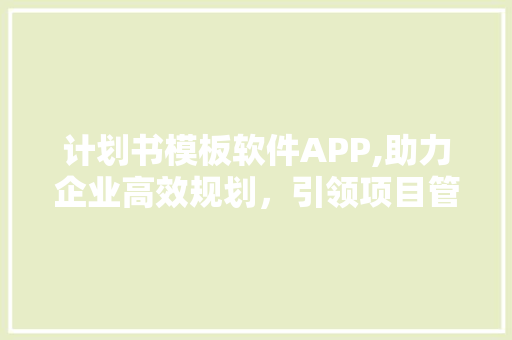 计划书模板软件APP,助力企业高效规划，引领项目管理新潮流