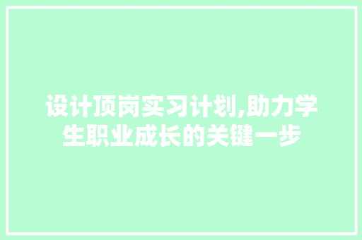 设计顶岗实习计划,助力学生职业成长的关键一步