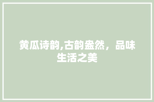 黄瓜诗韵,古韵盎然，品味生活之美