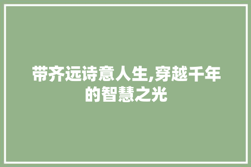带齐远诗意人生,穿越千年的智慧之光