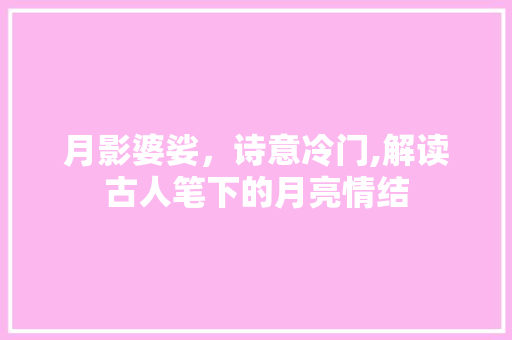 月影婆娑，诗意冷门,解读古人笔下的月亮情结