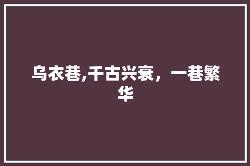乌衣巷,千古兴衰，一巷繁华