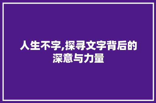 人生不字,探寻文字背后的深意与力量