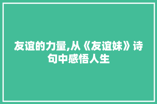 友谊的力量,从《友谊妹》诗句中感悟人生