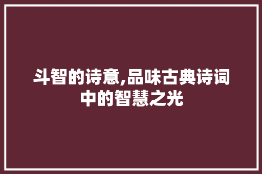 斗智的诗意,品味古典诗词中的智慧之光
