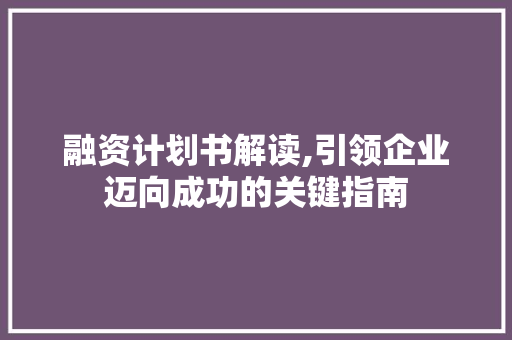 融资计划书解读,引领企业迈向成功的关键指南