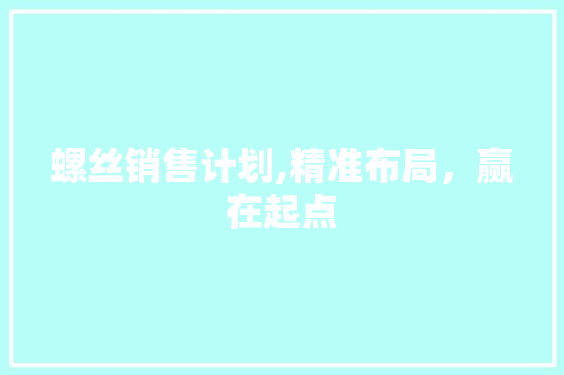 螺丝销售计划,精准布局，赢在起点