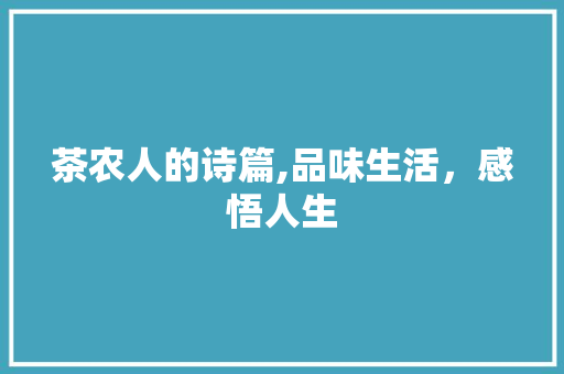 茶农人的诗篇,品味生活，感悟人生
