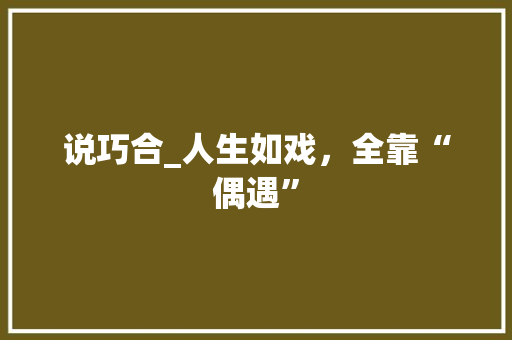 说巧合_人生如戏，全靠“偶遇”