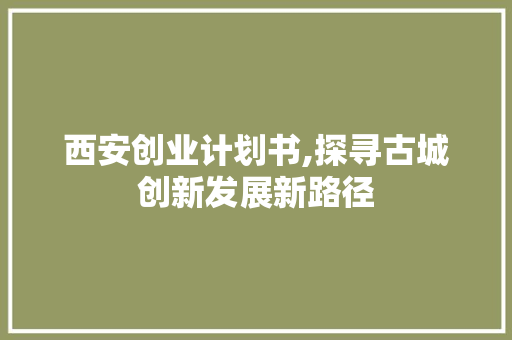 西安创业计划书,探寻古城创新发展新路径