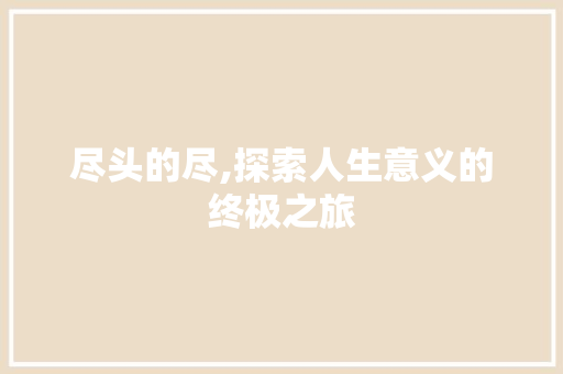 尽头的尽,探索人生意义的终极之旅