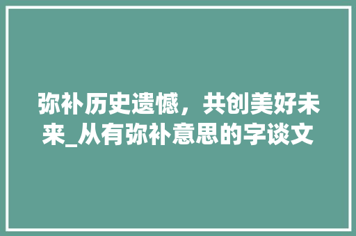 弥补历史遗憾，共创美好未来_从有弥补意思的字谈文化传承与创新