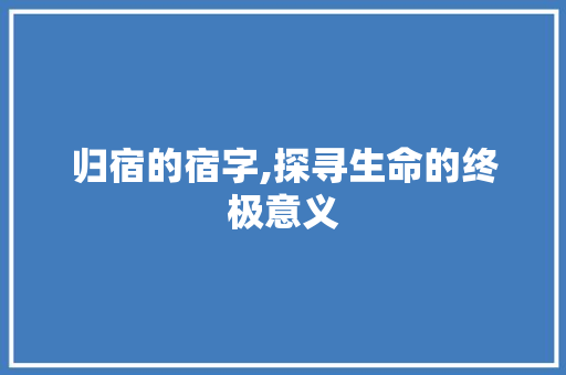 归宿的宿字,探寻生命的终极意义