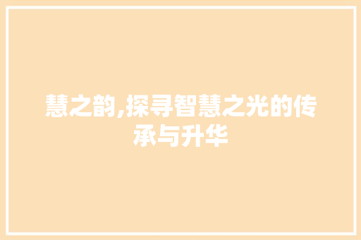 慧之韵,探寻智慧之光的传承与升华