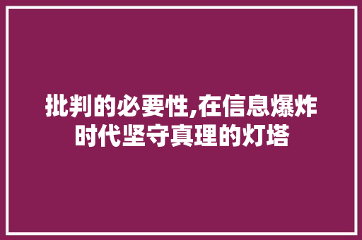 批判的必要性,在信息爆炸时代坚守真理的灯塔