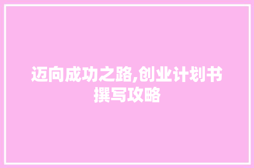迈向成功之路,创业计划书撰写攻略