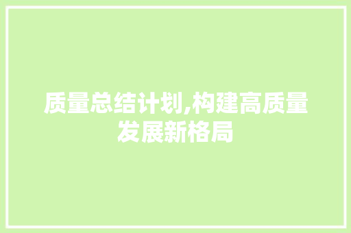 质量总结计划,构建高质量发展新格局