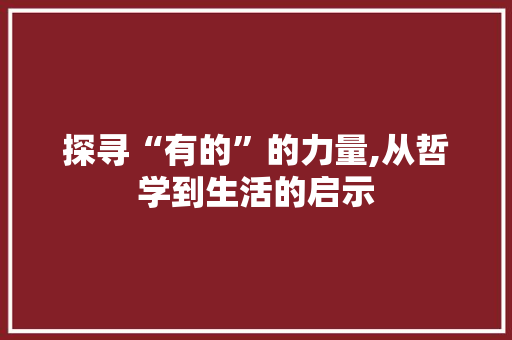 探寻“有的”的力量,从哲学到生活的启示